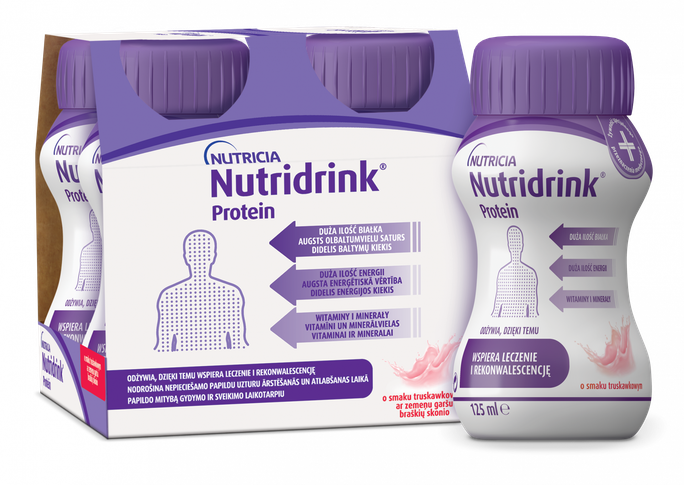 NUTRICIA Nutridrink Protein ar zemeņu garšu 125 ml, 4 dzērieni