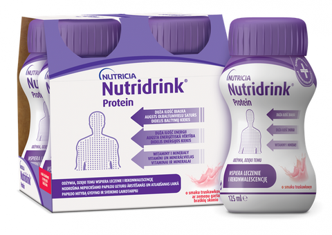 NUTRICIA Nutridrink Protein ar zemeņu garšu 125 ml, 4 dzērieni
