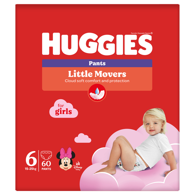 Meitenēm paredzētās HUGGIES Pull-up Pants S6 autiņbiksītes, 15-25 kg, 60 gab., iepakojums