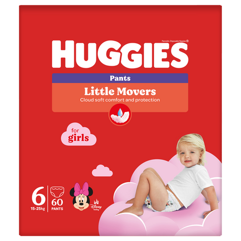 Meitenēm paredzētās HUGGIES Pull-up Pants S6 autiņbiksītes, 15-25 kg, 60 gab., iepakojums