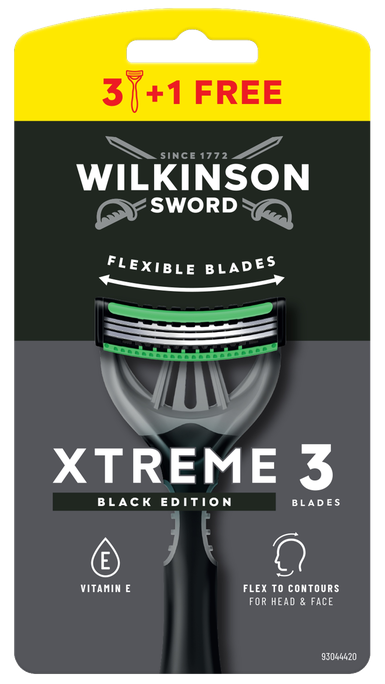 WILKINSON SWORD Xtreme 3 Black — vienreizlietojamie skuvekļi vīriešiem, 4 gab. iepakojumā