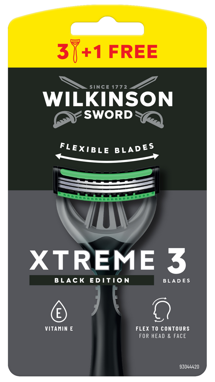 WILKINSON SWORD Xtreme 3 Black — vienreizlietojamie skuvekļi vīriešiem, 4 gab. iepakojumā