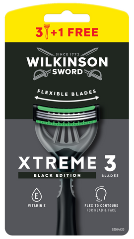 WILKINSON SWORD Xtreme 3 Black — vienreizlietojamie skuvekļi vīriešiem, 4 gab. iepakojumā