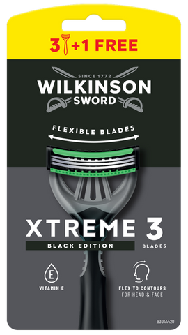 WILKINSON SWORD Xtreme 3 Black — vienreizlietojamie skuvekļi vīriešiem, 4 gab. iepakojumā