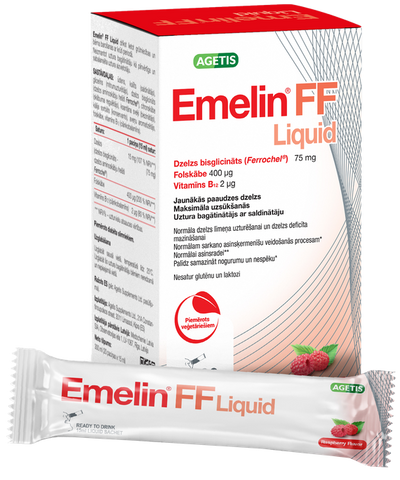 Emelin FF Liquid 75 mg/400 mcg/2 mcg – 20 g šķidras dzelzs formulas paciņas