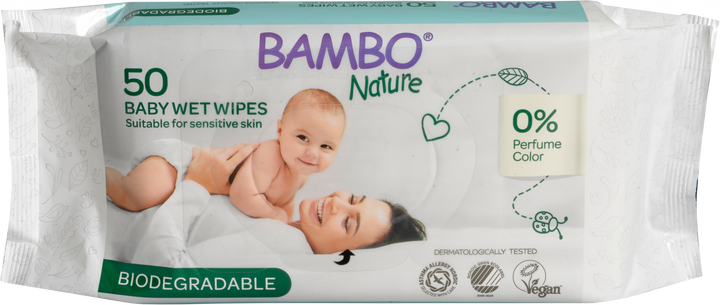 BAMBO NATURE Bioloģiski noārdāmās mitrās salvetes bērniem, 50 gab.