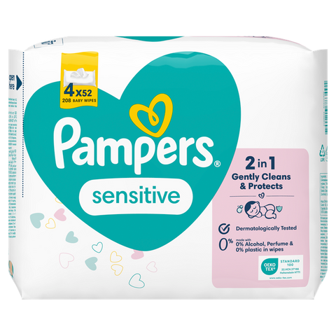 Mitrās salvetes PAMPERS Sensitive bez plastmasas, 208 gabali