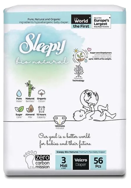 SLEEPY BIO Natural 4-9kg Midi autiņbiksītes - 56 gab.