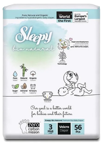SLEEPY BIO Natural 4-9kg Midi autiņbiksītes - 56 gab.