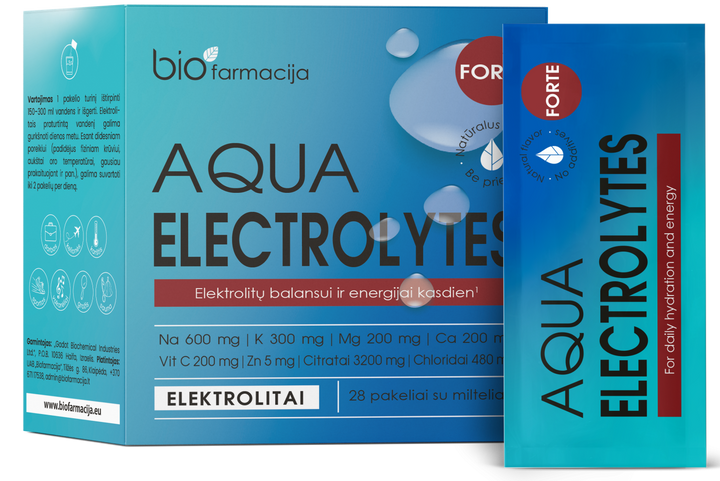 BIOFARMACIJA Aqua Electrolytes Forte — elektrolītu pulveris 28 paciņās