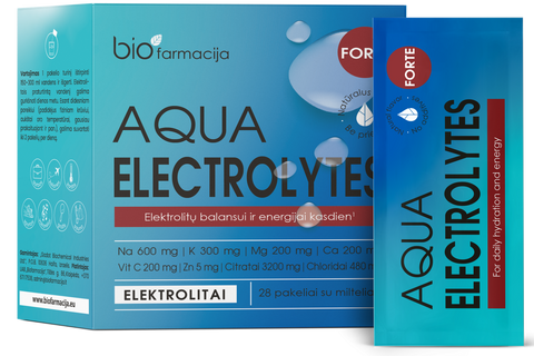 BIOFARMACIJA Aqua Electrolytes Forte — elektrolītu pulveris 28 paciņās