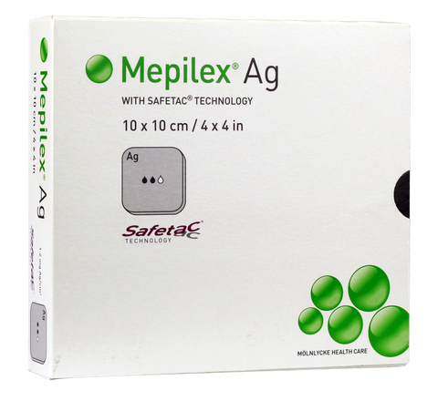 MEPILEX Ag 10x10 cm pārsējs brūču ārstēšanai, 5 gab.