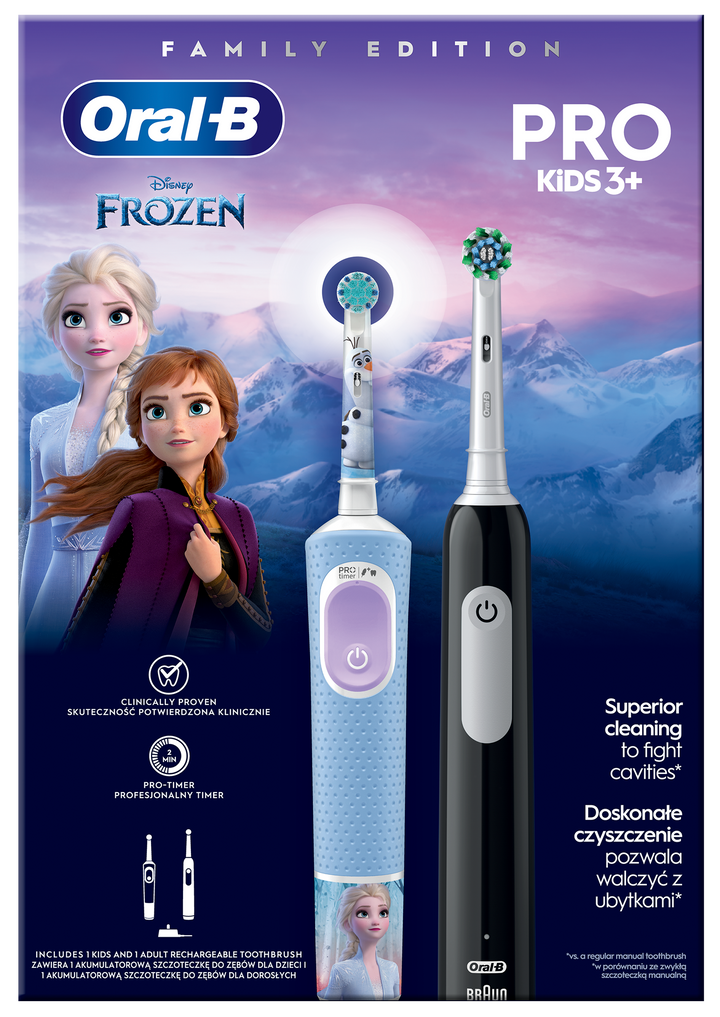 Oral-B Vitality PRO + Frozen Pro Kids 3+ bērnu elektriskā zobu birste, 2 gab.