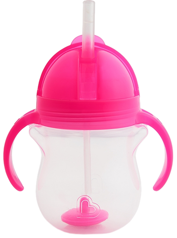 MUNCHKIN 6m+, rozā krūzīte ar salmiņu, 207 ml