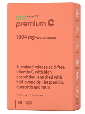 Premium LYL C vitamīna kapsulas, 30 komprimēti graudīši