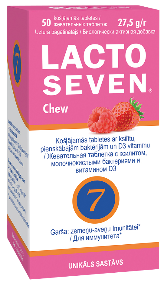 Košļājamās LACTO SEVEN Chew tabletes, 50 šķīvji
