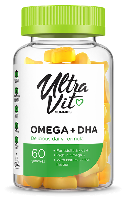 Omega 3 + DHA košļājamās tabletes ULTRAVIT bērniem, 60 gab.