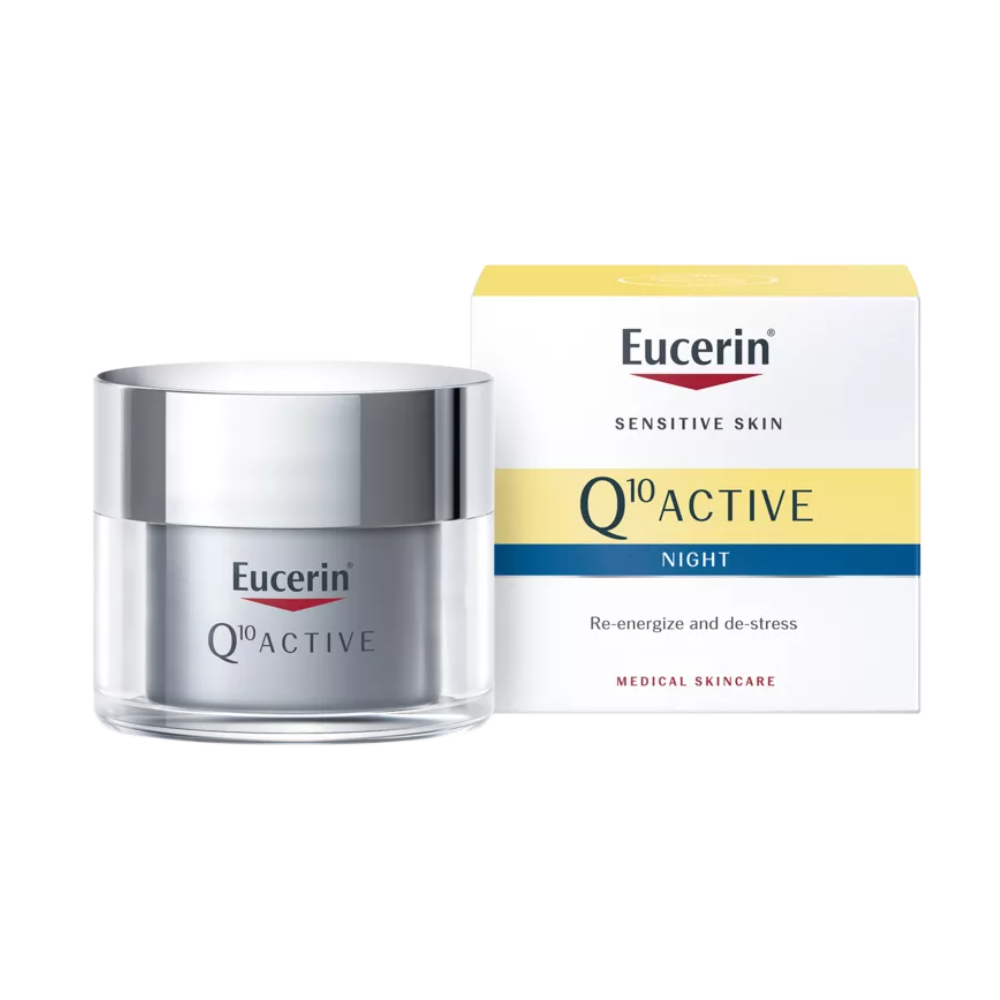 EUCEIRN sejas krēms Q10 Active Night 50 ml – nakts atjaunošana un enerģijas atgriešana nobriedušai ādai