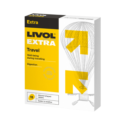 LIVOL EXTRA Travel – Ceļojumu labsajūtai ar ingveru (15 tabletes)