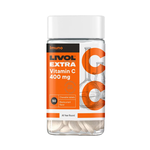 Livol Extra C 400 mg – Košļājamais C vitamīns imunitātei (50 pastilas)