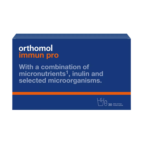 Orthomol imunitātes un zarnu veselības dubultais atbalsts – 30 dienu paciņas + kapsulas