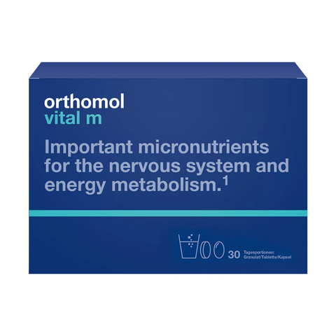 Orthomol vīriešu ikdienas vitalitātes atbalsts ar pulveri, tabletēm un kapsulām – 30 porcijas mēneša kursam pret nespēku
