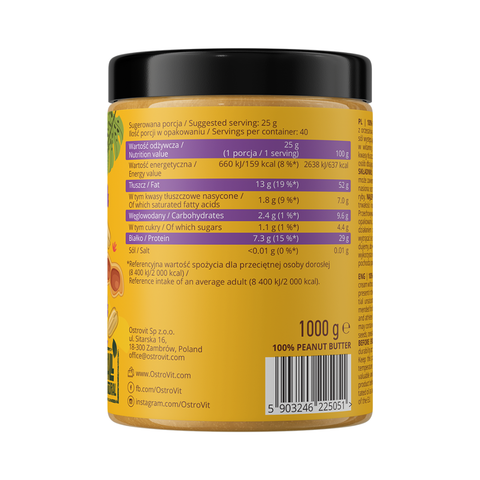 OstroVit 100% Peanut Butter Crunchy – 1000 g kraukšķīga zemesriekstu sviesta versija