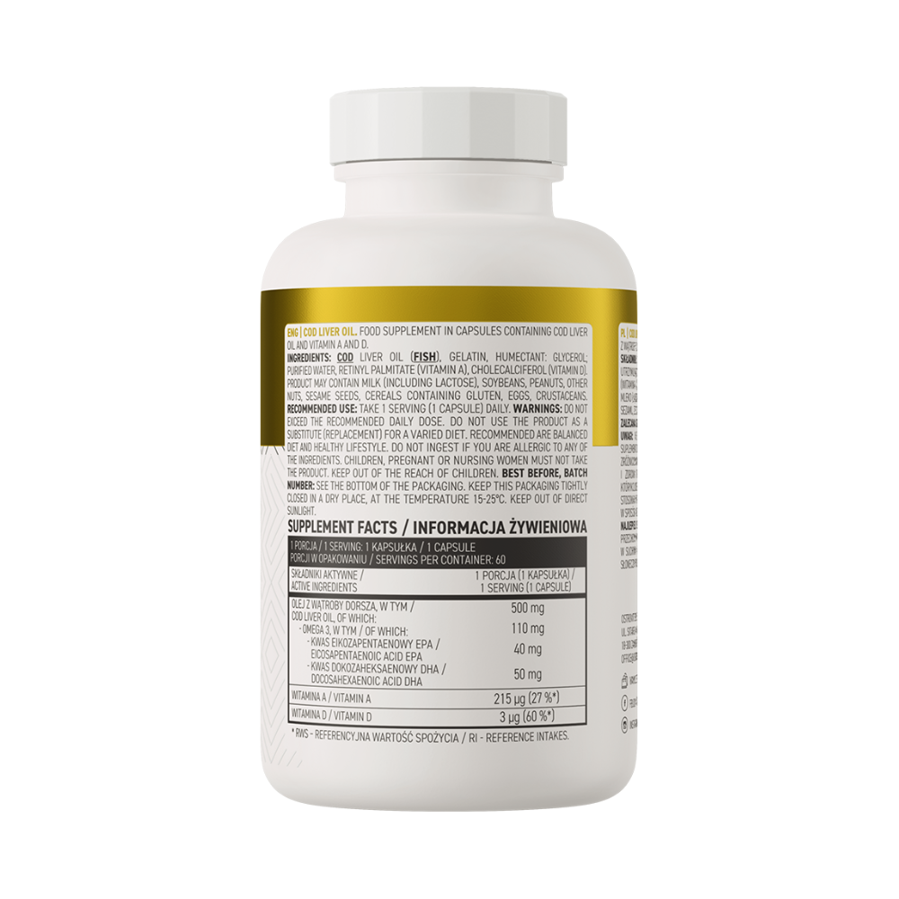 OstroVit Cod Liver Oil 60 kapslit – A- ja D-vitamiin koos Omega-3 immuunsusele, südamele ja nägemisele