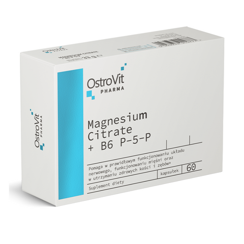 OstroVit magnija citrāts un aktīvais B6 vitamīns – 60 kapsulas enerģijai, muskuļu un nervu sistēmas darbībai