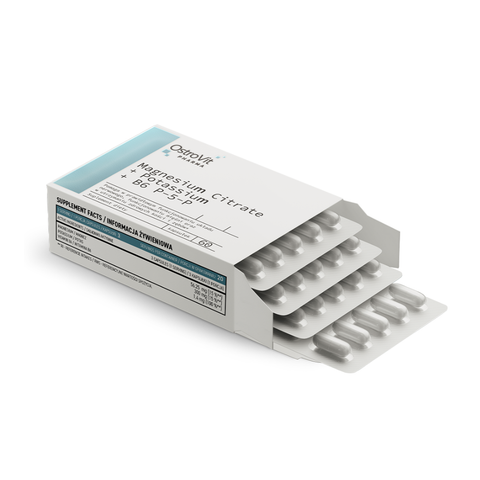 Magnija citrāts ar kāliju un B6 vitamīnu OstroVit Pharma kapsulās