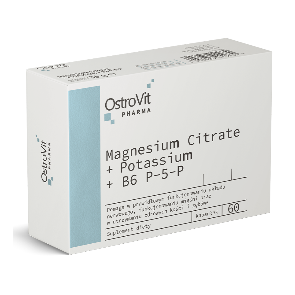 OstroVit Magnesium Citrate Potassium B6 P-5-P 60 kapsulas iepakojums