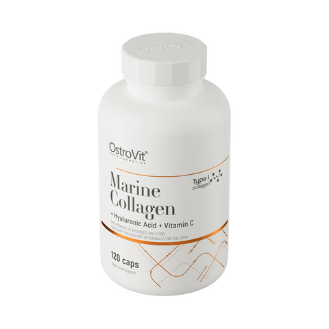 OstroVit Marine Collagen + Hyaluronic Acid + Vitamin C 120 kapsulas – Jaunībai, skaistumam un locītavu veselībai