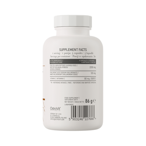 OstroVit Marine Collagen + Hyaluronic Acid + Vitamin C 120 kapsulas – Jaunībai, skaistumam un locītavu veselībai