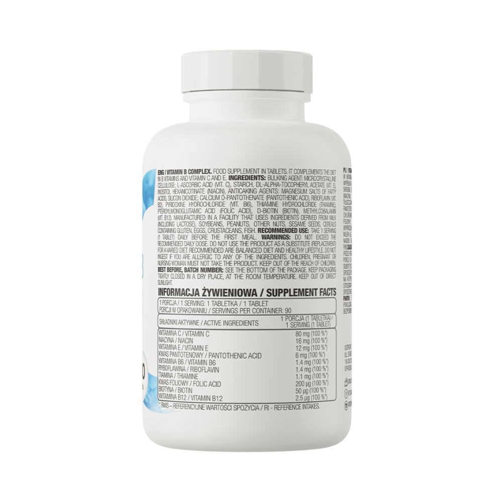 OstroVit B vitamīnu komplekss 90 tabletes – atbalsts enerģijai un nervu veselībai – agmarket.lv

