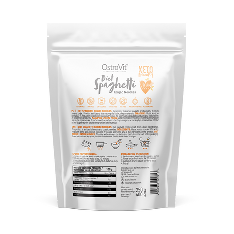 OstroVit Diet Spaghetti Konjac Noodles 400 g – Zema kaloriju alternatīva tradicionālajai pastai