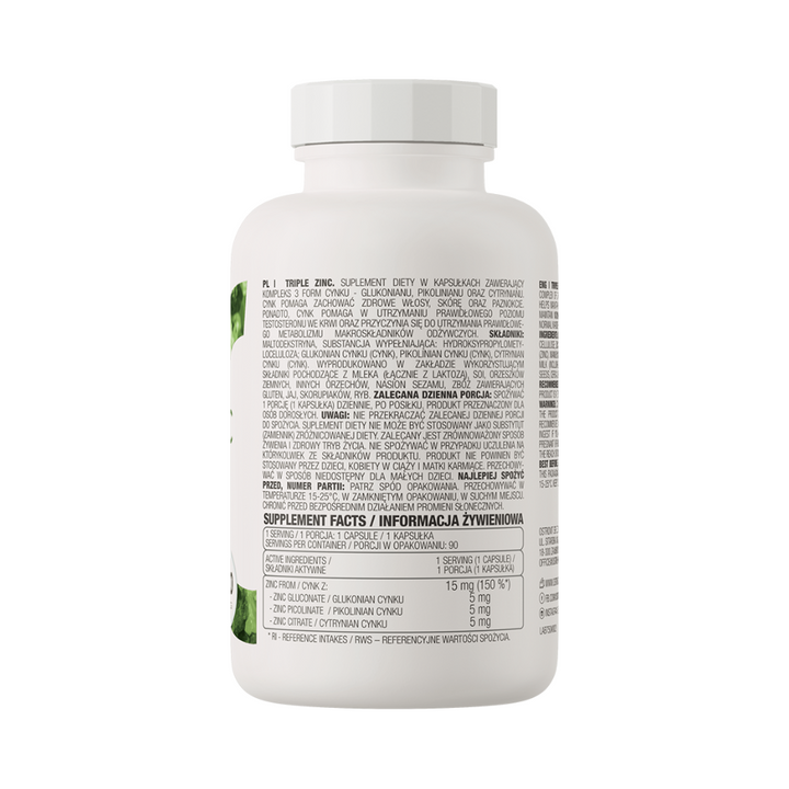 OstroVit Triple Zinc 90 kapslit – tsink immuunsusele, nahale ja hormonaalsele tasakaalule – agmarket.lv

