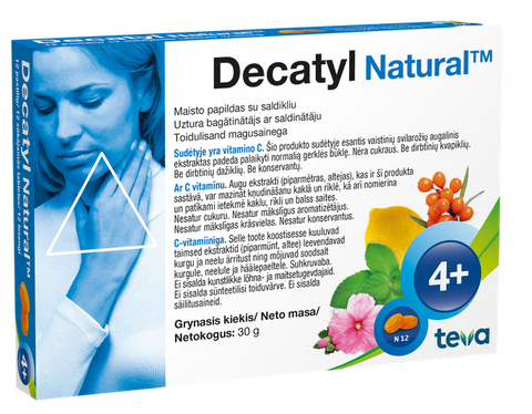Sūkājamās tabletes DECATYL Natural, 12 gab.