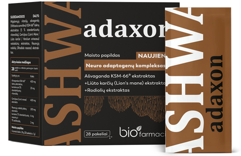BIOFARMACIJA Ashwa adaxon – 28 paciņas pulvera formas adaptogēns komplekss