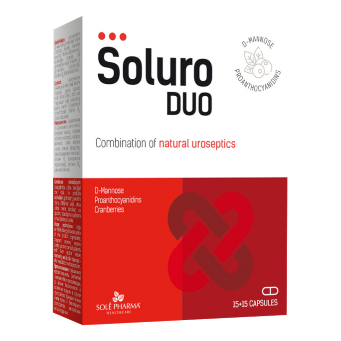 SOLURO Duo, 30 kapsulas - lielogu dzērveņu un purva dzērveņu komplekss