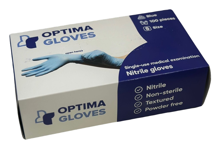 OPTIMA S Zili nitrila cimdi, Izmērs, 100 gab.