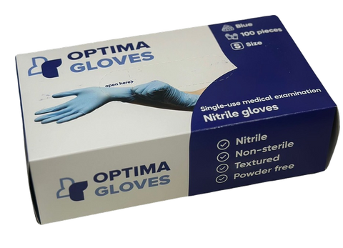 OPTIMA S Zili nitrila cimdi, Izmērs, 100 gab.