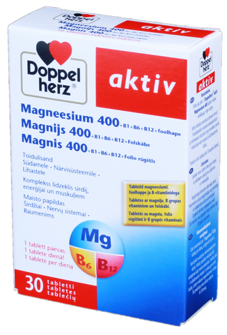 DOPPELHERZ Activ 400 Magnijs tabletes ar B1, B6, B12 vitamīniem, 30 gab.