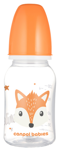 CANPOL BABIES Mājīgie dzīvnieki Oranža pudelīte, 120 ml