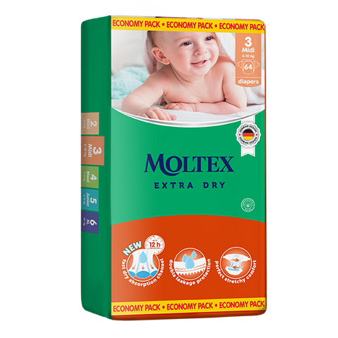 MOLTEX Extra Dry autiņbiksītes MIDI, 64 gabali