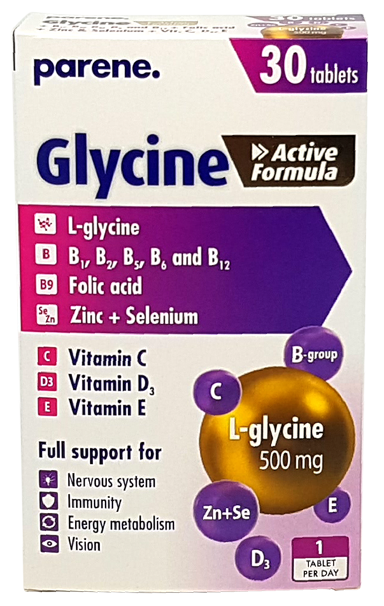 Glicīna komplekss PARENE Active Formula, 30 tabletes nervu sistēmas stiprināšanai
