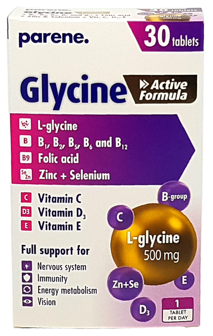 Glicīna komplekss PARENE Active Formula, 30 tabletes nervu sistēmas stiprināšanai
