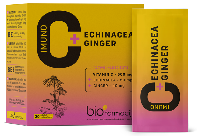 BIOFARMACIJA C vitamīns ar Ehinaceju un Ingveri pulveris, 20 uzvāres