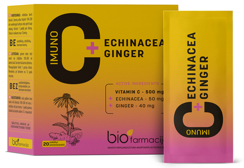 BIOFARMACIJA C vitamīns ar Ehinaceju un Ingveri pulveris, 20 uzvāres