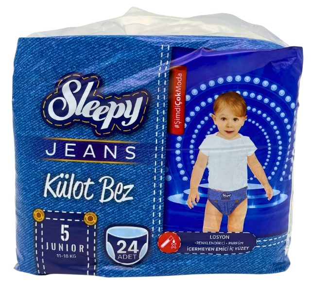 Sleepy JEANS Jr. Nr.5 Autiņbiksītes ar Džinsa Dizainu, 24 Gab.