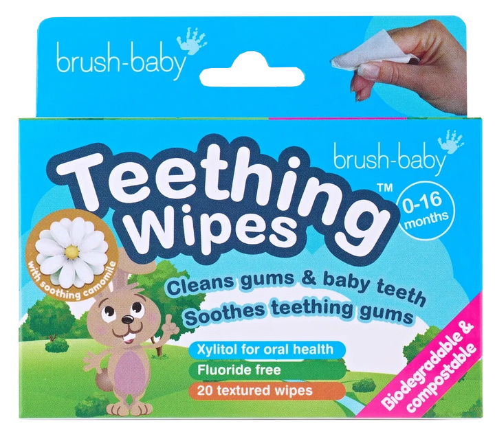 BRUSH BABY Salvetes ar Kumelīti un Smaganām Pirmo Zobu Tīrīšanai, 0+ gadi, 20 gab.